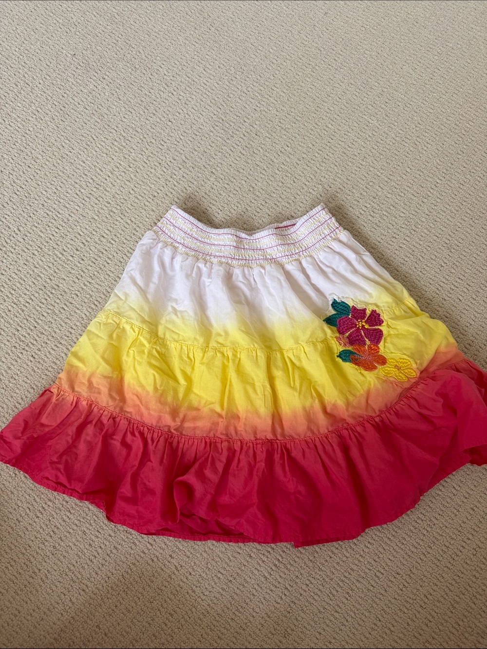Tiered Ombre Floral-Embroidered Women’s Skirt - Pink, Yellow & White